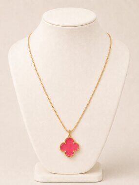 Pink Gold Tone Clover Pendant Necklace